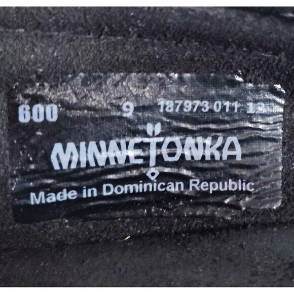 Minnetonka Kilty Black Suede Beaded Thunderbird Boho Moccasins Flats Size 9 - Picture 9 of 11